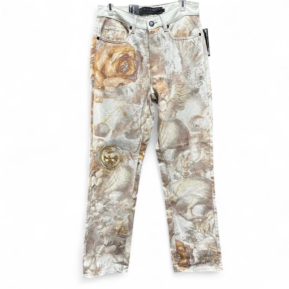Men's Straight Jeans with Artistic Print Renaissance Inspired Pants NWT